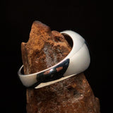 Perfectly domed Men's Two-Tone Matte Solid Line Pentagram Ring - Sterling Silver - BikeRing4u