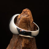 Perfectly domed Men's Two-Tone Matte Solid Line Pentagram Ring - Sterling Silver - BikeRing4u
