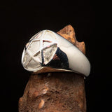 Perfectly domed Men's Two-Tone Matte Solid Line Pentagram Ring - Sterling Silver - BikeRing4u