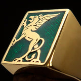 Perfectly crafted Men's Green Griffin Ring Griffon - Solid Brass - BikeRing4u