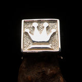 Perfectly crafted Two-Tone Matte Men's Chess Player Ring Queen's Crown - Sterling Silver - BikeRing4u