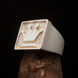 Perfectly crafted Two-Tone Matte Men's Chess Player Ring Queen's Crown - Sterling Silver - BikeRing4u