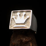 Perfectly crafted Two-Tone Matte Men's Chess Player Ring Queen's Crown - Sterling Silver - BikeRing4u