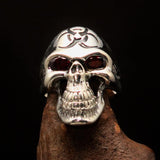 Excellent crafted Men's Gamer Ring black Biohazard Skull red CZ Eyes - Sterling Silver - BikeRing4u