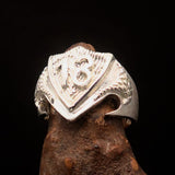 Excellent Crafted Men's Two-Tone Matte Lucky Number 13 Shield Ring - Sterling Silver - BikeRing4u