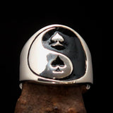 Excellent crafted Men's black Spades Yin Yang Poker Ring - Sterling Silver - BikeRing4u