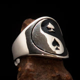 Excellent crafted Men's black Spades Yin Yang Poker Ring - Sterling Silver - BikeRing4u
