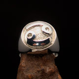 Perfectly crafted domed Men's Two-Tone Matte Zodiac Cancer Ring - Sterling Silver - BikeRing4u