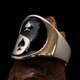 Excellent crafted Men's black Spades Yin Yang Poker Ring - Sterling Silver - BikeRing4u