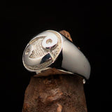 Perfectly crafted domed Men's Two-Tone Matte Zodiac Cancer Ring - Sterling Silver - BikeRing4u