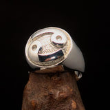 Perfectly crafted domed Men's Two-Tone Matte Zodiac Cancer Ring - Sterling Silver - BikeRing4u
