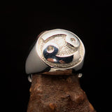 Perfectly crafted domed Men's Two-Tone Matte Zodiac Cancer Ring - Sterling Silver - BikeRing4u