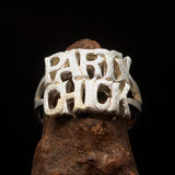 Excellent Crafted Sterling Silver Two-Tone Matte Party Chick Ring - BikeRing4u