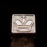 Perfectly crafted Men's Chess Player Ring Two-Tone Matte King's Crown - Sterling Silver - BikeRing4u