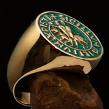 Excellent crafted Men's Templar Knight Seal Ring green - Solid Brass - BikeRing4u