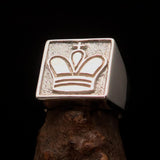 Perfectly crafted Men's Chess Player Ring Two-Tone Matte King's Crown - Sterling Silver - BikeRing4u