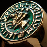 Excellent crafted Men's Templar Knight Seal Ring green - Solid Brass - BikeRing4u