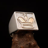 Perfectly crafted Men's Chess Player Ring Two-Tone Matte King's Crown - Sterling Silver - BikeRing4u