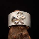 Excellent crafted Yankee Cavalry Horn Ring - Two-Tone Matte Sterling Silver - BikeRing4u