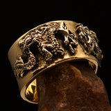 Excellent crafted Men's Two Dragon Ring - Solid Brass - BikeRing4u