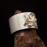 Excellent crafted Yankee Cavalry Horn Ring - Two-Tone Matte Sterling Silver - BikeRing4u