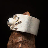 Excellent crafted Yankee Cavalry Horn Ring - Two-Tone Matte Sterling Silver - BikeRing4u