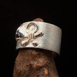 Excellent crafted Yankee Cavalry Horn Ring - Two-Tone Matte Sterling Silver - BikeRing4u