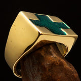 Perfectly crafted Men's Green Cross Ring - Solid Brass - BikeRing4u