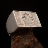 Perfectly crafted Men's Ring Flag of Canada - Two-Tone Matte Sterling Silver - BikeRing4u