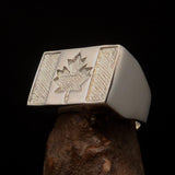 Perfectly crafted Men's Ring Flag of Canada - Two-Tone Matte Sterling Silver - BikeRing4u