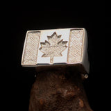 Perfectly crafted Men's Ring Flag of Canada - Two-Tone Matte Sterling Silver - BikeRing4u
