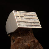 Perfectly crafted Men's Ring Flag of Greece - Two-Tone Matte Sterling Silver - BikeRing4u