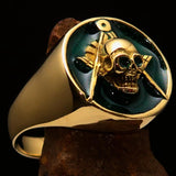 Perfectly crafted Men's Masonic Skull Ring Green - Solid Brass - BikeRing4u