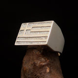 Perfectly crafted Men's Ring Flag of Greece - Two-Tone Matte Sterling Silver - BikeRing4u