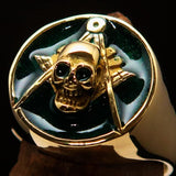 Perfectly crafted Men's Masonic Skull Ring Green - Solid Brass - BikeRing4u