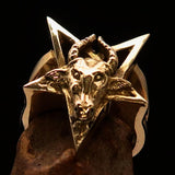 Excellent crafted Men's Ring Goat Head Pentagram - Solid Brass - BikeRing4u