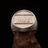 Perfectly crafted Men's round Flag Ring Cambodia - Two-Tone Matte Sterling Silver - BikeRing4u