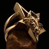 Excellent crafted Men's Ring Goat Head Pentagram - Solid Brass - BikeRing4u