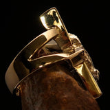 Excellent crafted Men's Ring Goat Head Pentagram - Solid Brass - BikeRing4u