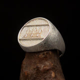 Perfectly crafted Men's round Flag Ring Cambodia - Two-Tone Matte Sterling Silver - BikeRing4u