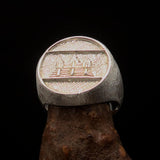 Perfectly crafted Men's round Flag Ring Cambodia - Two-Tone Matte Sterling Silver - BikeRing4u