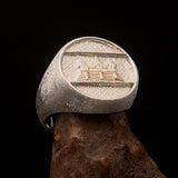 Perfectly crafted Men's round Flag Ring Cambodia - Two-Tone Matte Sterling Silver - BikeRing4u