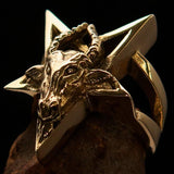 Excellent crafted Men's Ring Goat Head Pentagram - Solid Brass - BikeRing4u