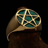 Perfectly crafted Men's Solid Line Pentagram Ring Green - Brass - BikeRing4u