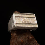 Perfectly crafted Men's rectangle Flag Ring Cambodia - Two-Tone Matte Sterling Silver - BikeRing4u