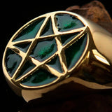 Perfectly crafted Men's Solid Line Pentagram Ring Green - Brass - BikeRing4u