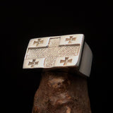 Perfectly crafted Men's Ring Flag of Georgia - Two-Tone Matte Sterling Silver - BikeRing4u