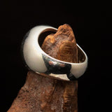Nicely crafted domed Men's Buddhist Ring Aum Symbol - Two-Tone Matte Sterling Silver - BikeRing4u