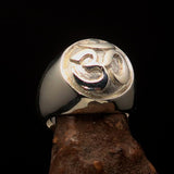 Nicely crafted domed Men's Buddhist Ring Aum Symbol - Two-Tone Matte Sterling Silver - BikeRing4u