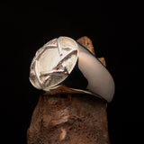 Nicely crafted Men's Hebrew Ring Star of David - Two-Tone Matte Sterling Silver - BikeRing4u